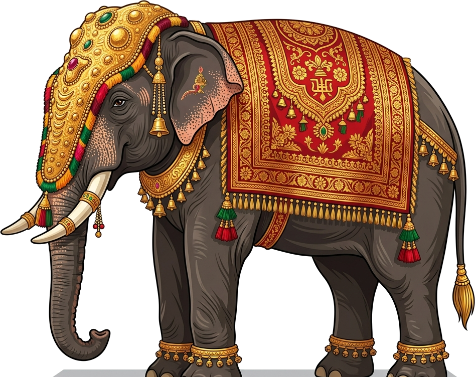 Traditional caparisoned Kerala festival elephant